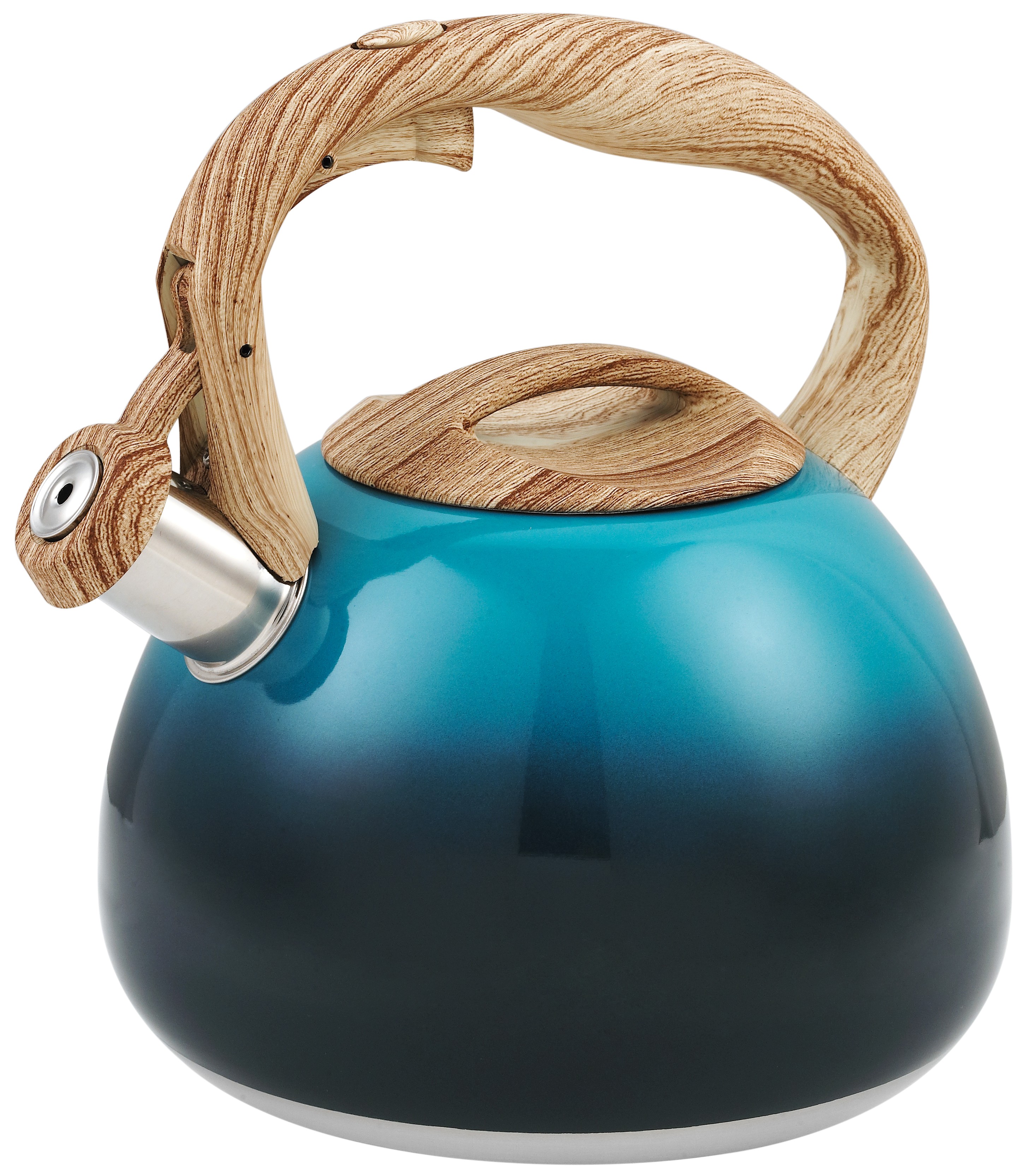 Gradient Color Whistling Kettle with 2.8l Stove Top And Capsule Bottom Whistling Kettle with Wooden Handle